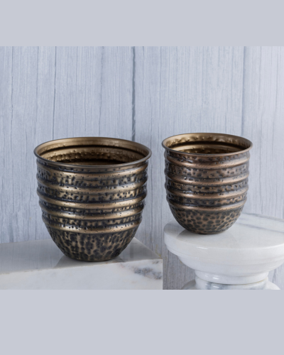 Antique Hammered Ribbed Pots (Set of 2)