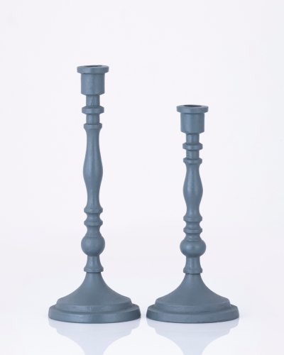 Set of Two Slate Blue Taper Candle Stands