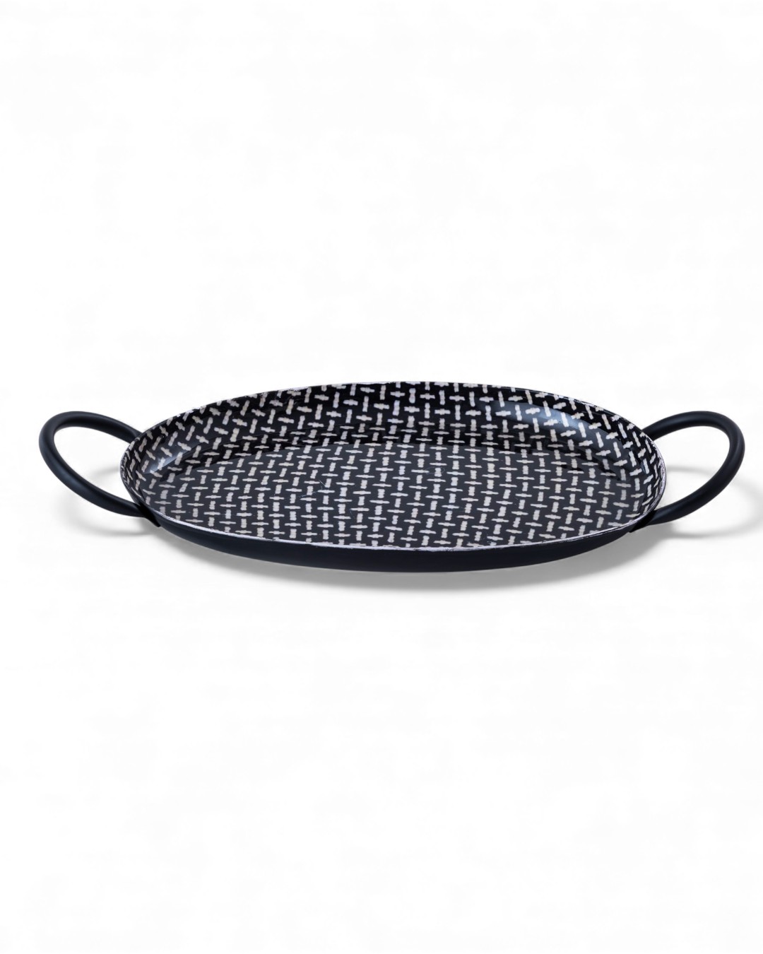 Monochrome Round Tray-Geometric Weave Pattern
