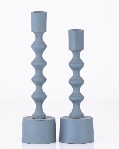 Modern Blue-Gray Candlestick Pair with Stacked Design