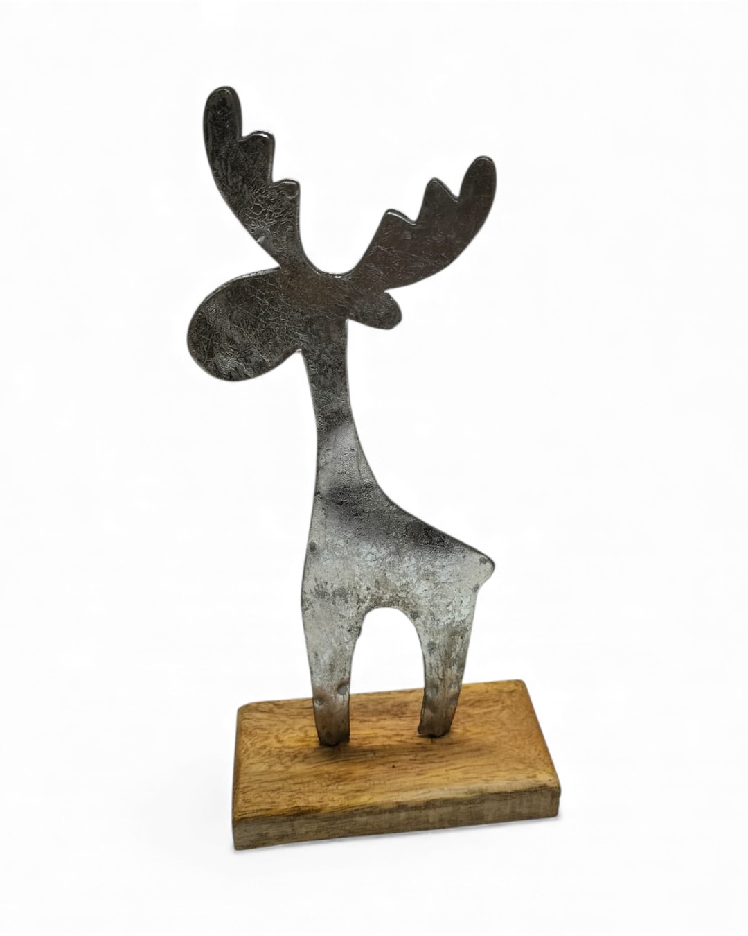 Whimsical Textured Metal Reindeer Figurine on Wood