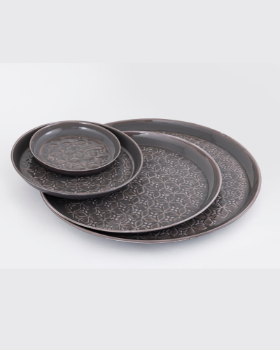 Classic Charcoal Grey Embossed Dinner Plate Set