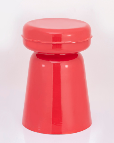 Glossy Modern Metal Stool – Vibrant Red Finish