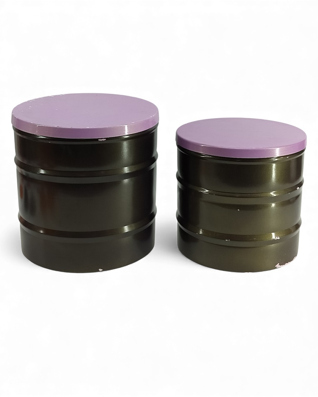 Set of 2 Ribbed Barrel Boxes, Bronze & Mauve