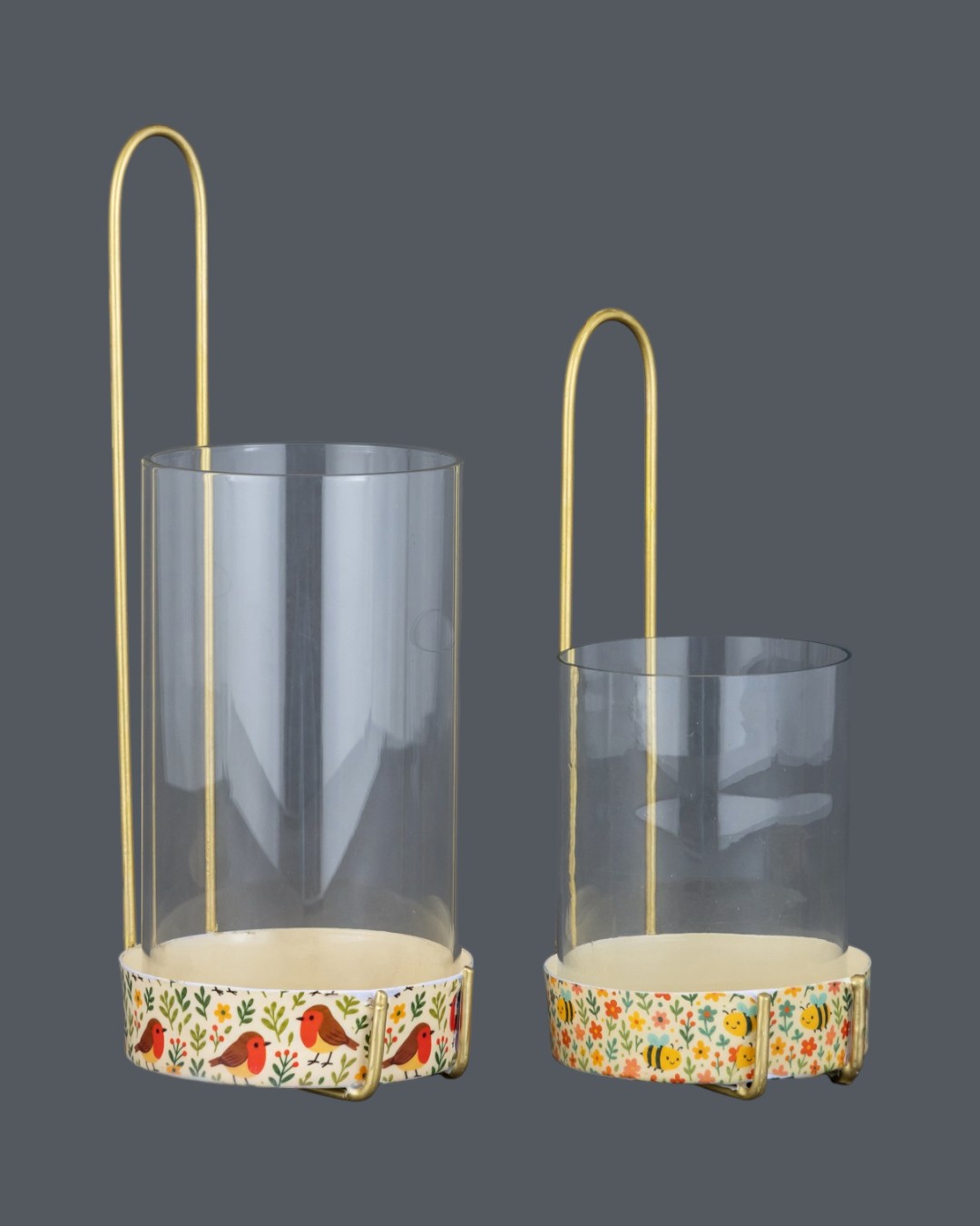 Robin & Bee Tall Glass Hurricanes