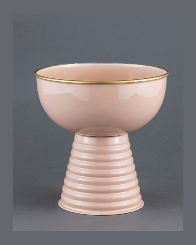 Blush Pink Pedestal Decorative Bowl with Gold Rim
