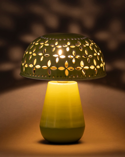 Perforated Mushroom Table Lamps – Vibrant Elegance in Dual Shades