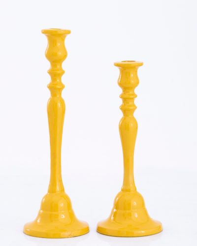 Yellow Spindle Candlestick Pair