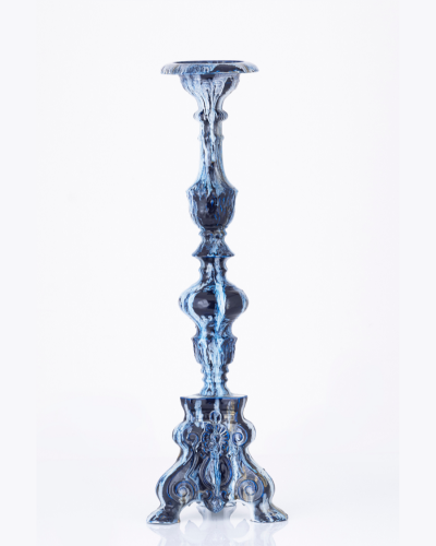 Ornate Blue Swirl Candlestick - Vintage Style