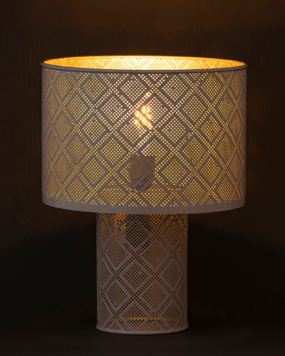 Geometric Lattice Cutwork Lamp – White