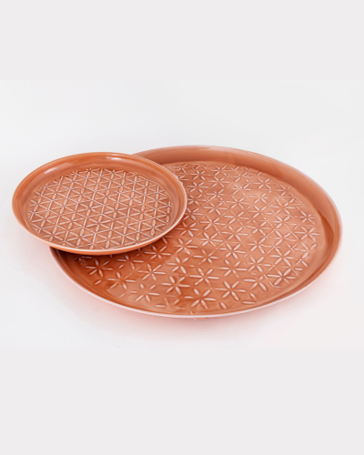 Embossed Dinner Plate Set (Brown-Orange)