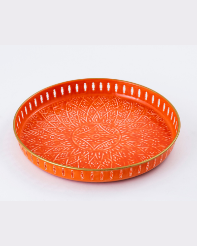 Handcrafted Round Tray with Floral Mandala Design