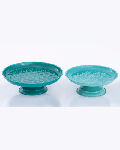 Elegant Teal Ceramic Cake Stand Set – 2 Pieces