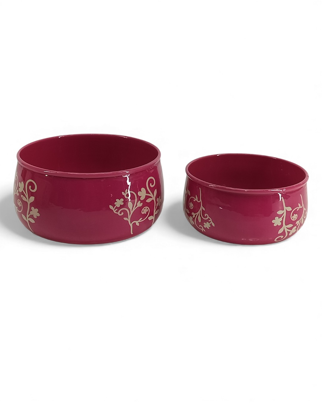 Set of 2 Joyful Scrolls Low Bowl - Raspberry Pink