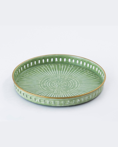 Round Tray with Radiant Sunburst Design