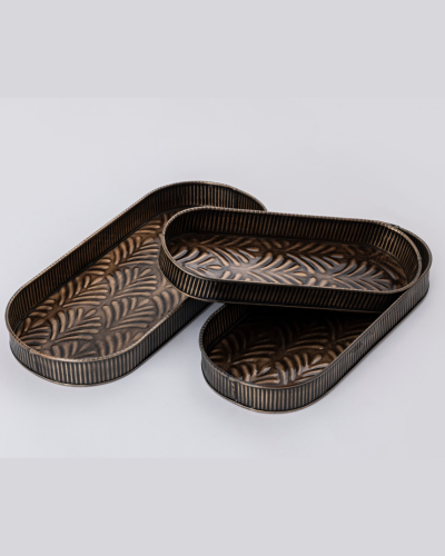 Rectangular Embossed Leaf-Pattern Trays (Set of 2)