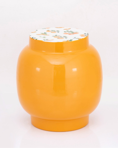 Floral Orange Ceramic Stool