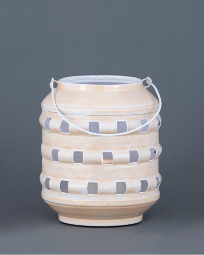 Beige Ribbed Square-Cut Lantern