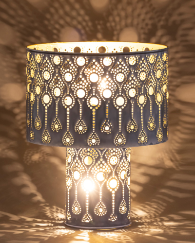 Blue Teardrop Pattern Perforated Table Lamp