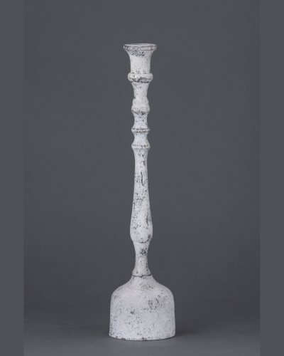 Vintage Tall White Candle Holder with Ornate Detailing