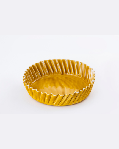 Golden Yellow Ribbed Decorative Tray Bowl