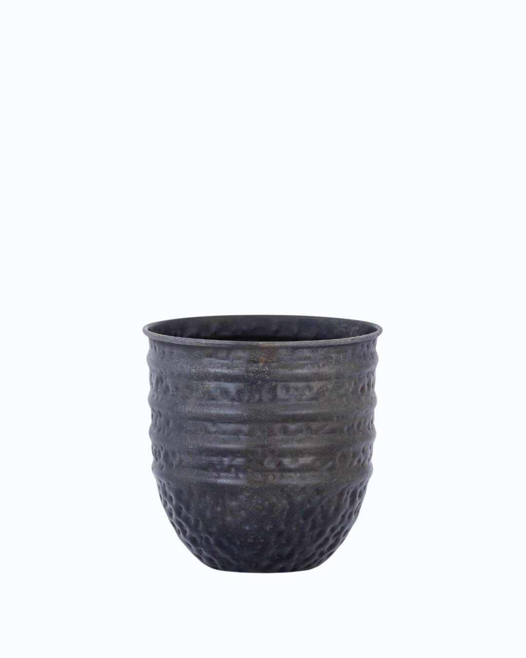 Old Hot Iron Hammered Horizontal Banded Metal Pot
