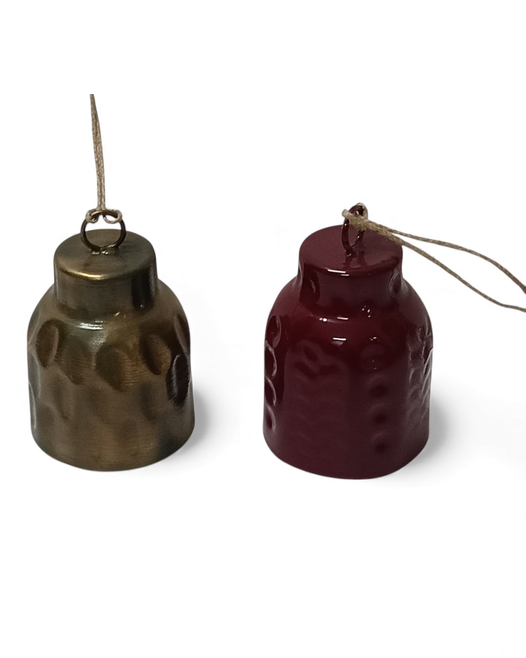 Set of 2 Small Barrel Bells, Bronze & Red