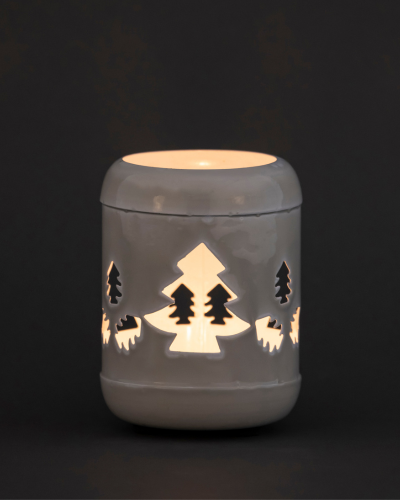 Festive Christmas Tree Ceramic Votive – Glossy White