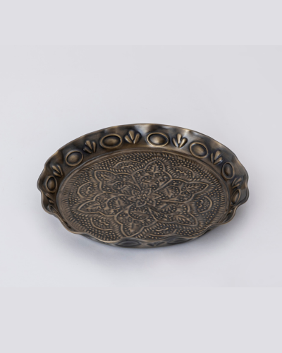 Brass Antique Round Embossed Floral Tray