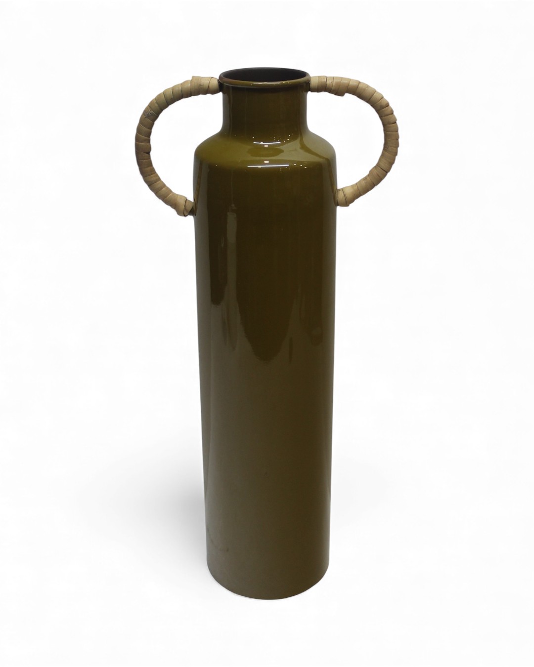 Modern Tapered Olive Green Vase with Woven Handle