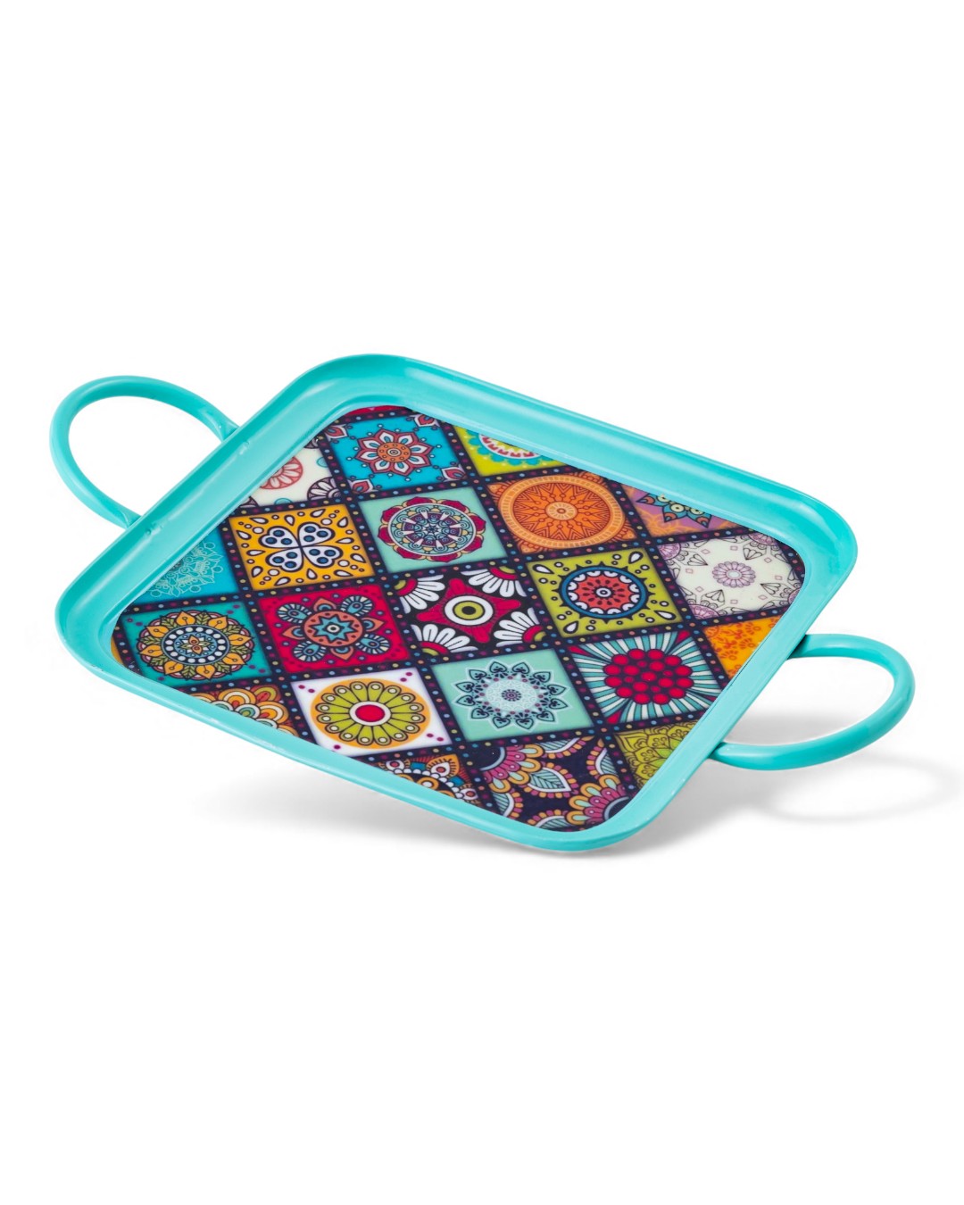 Bohemian Tile Print Square Tray with Handle