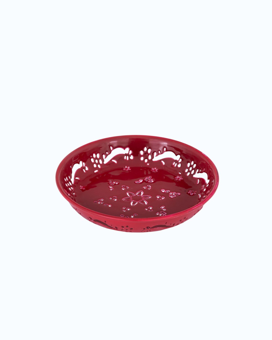 Deep Crimson Scalloped Floral Bowl