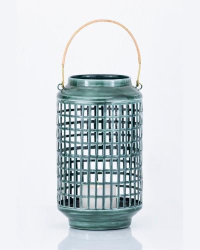 Green Structured Grid-Cut Design Lantern