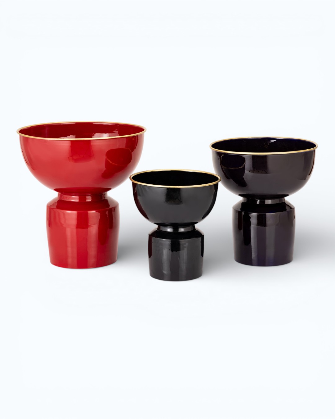 Sleek Red Modernist Pedestal Bowls