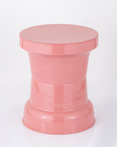 Glossy Ceramic Stool – Blush Pink Hourglass Design