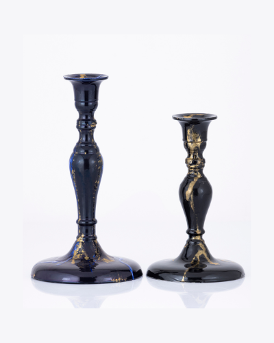 Black & Gold Marble Candle Holders