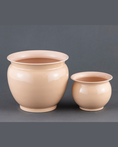 Glossy Peach Bell Planter Set - Mid-Century Style