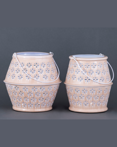 Pair of Beige Ceramic Lanterns