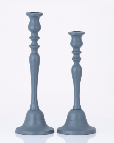 Sleek Grey Candlestick Pair - Modern & Minimalist Set of 2