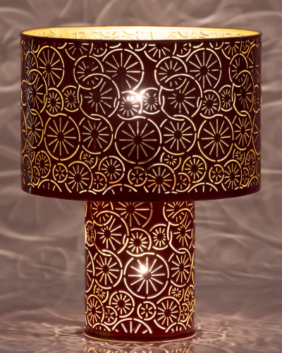 Coral Red Floral-Circle Perforated Table Lamp