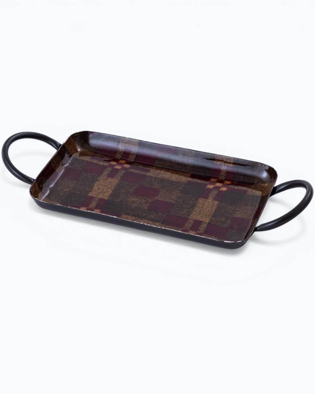 Handled Plaid Glossy Serving Tray
