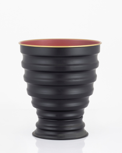 Sculptural Black Ribbed Decorative Pot