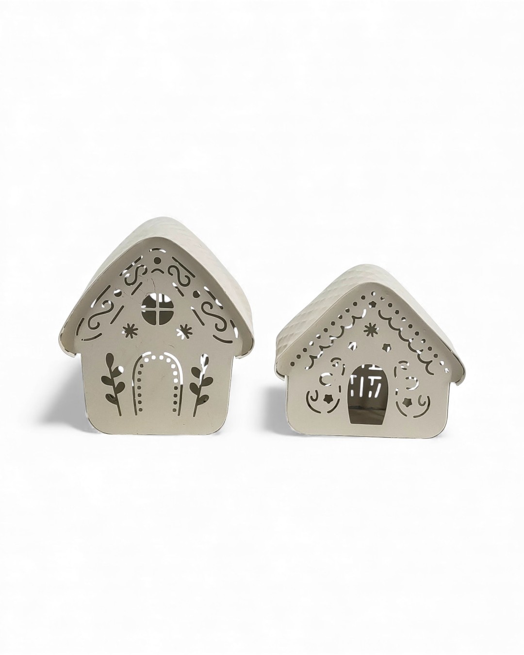 Set of Two Pale Scroll Cottages