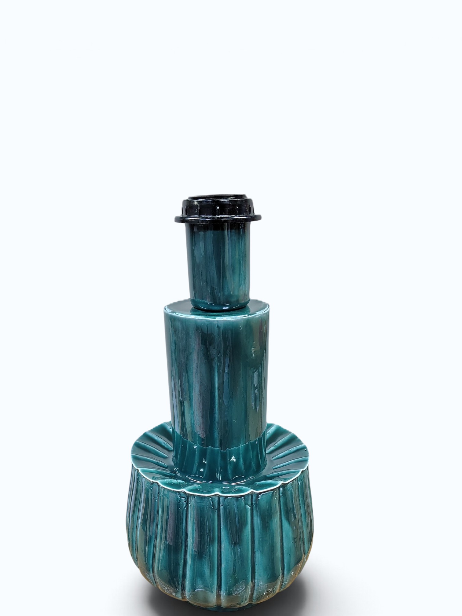 Teal Ribbed Glassy Lamp Base