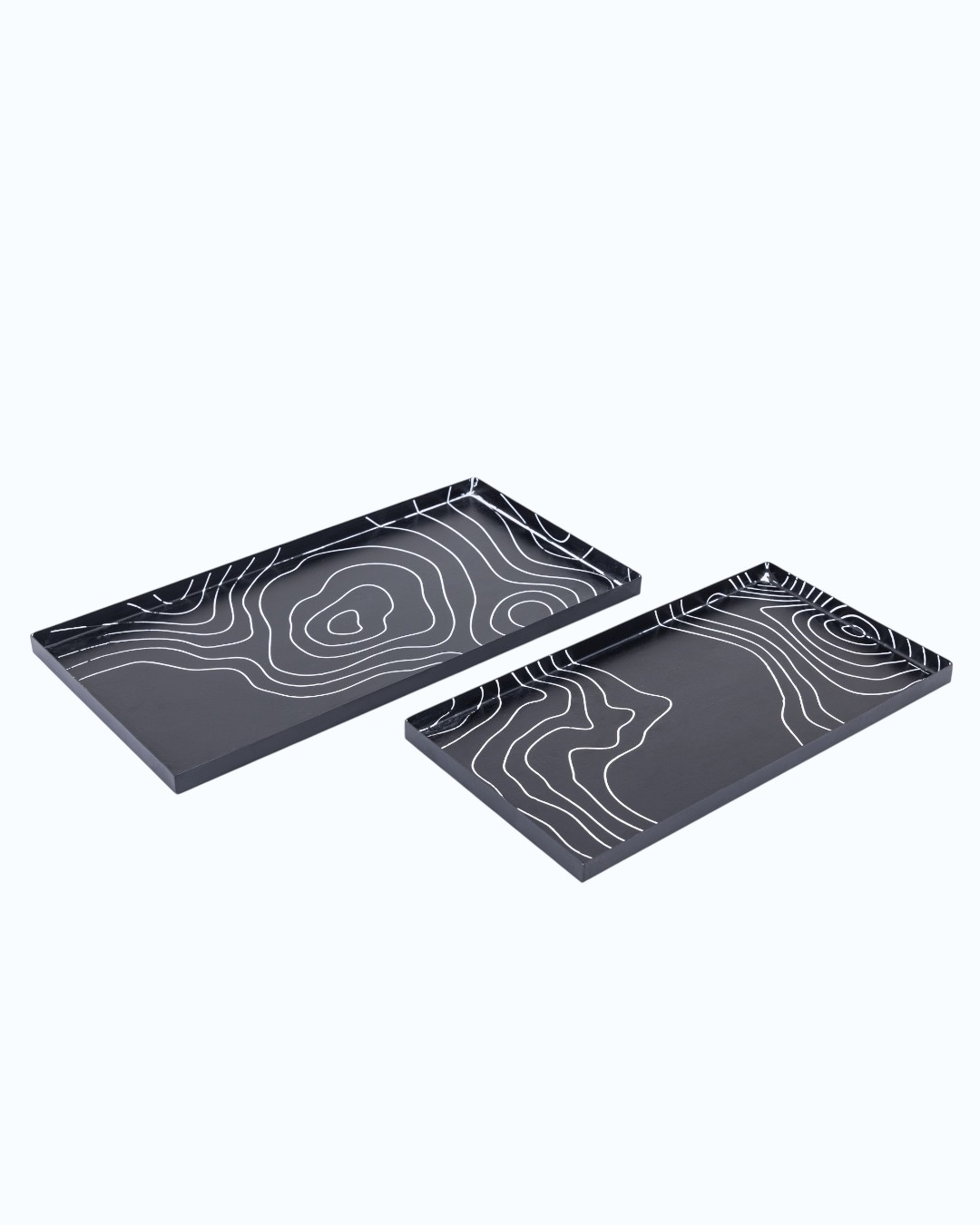 Modern Noir White Line Topographic Trays