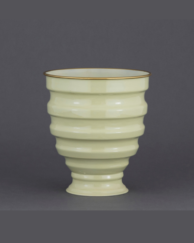 Vintage-Style Lemon Yellow Ribbed Pedestal Pot