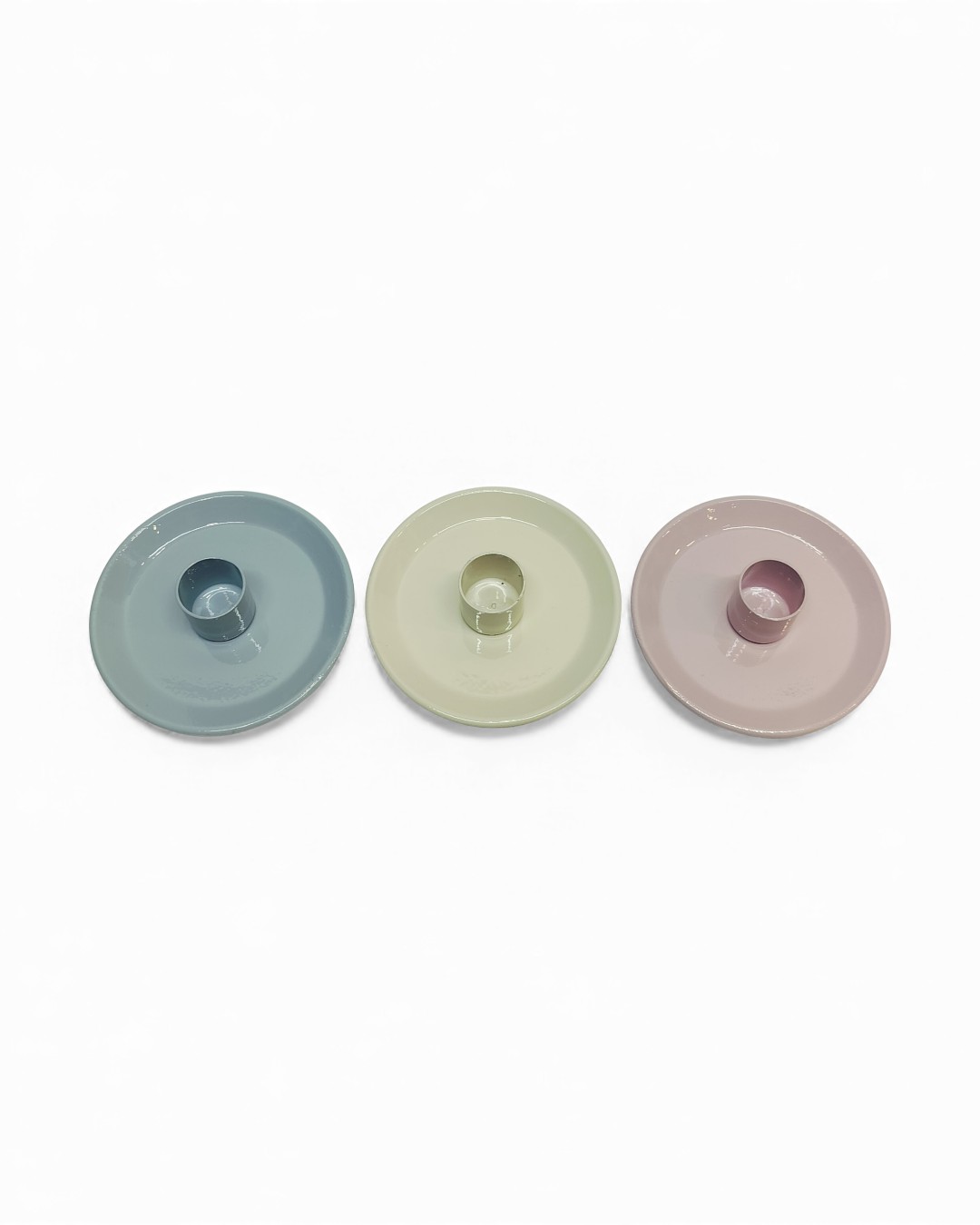 Set of 3 Pastel Enamel Candle Plate Holders
