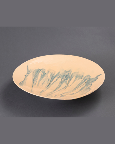 Beige & Teal Marble-Effect Oval Tray