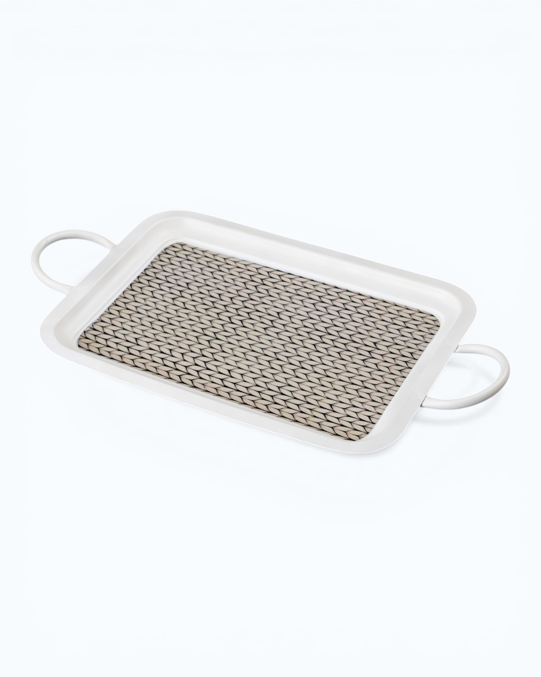 White Braided Texture Handled Tray