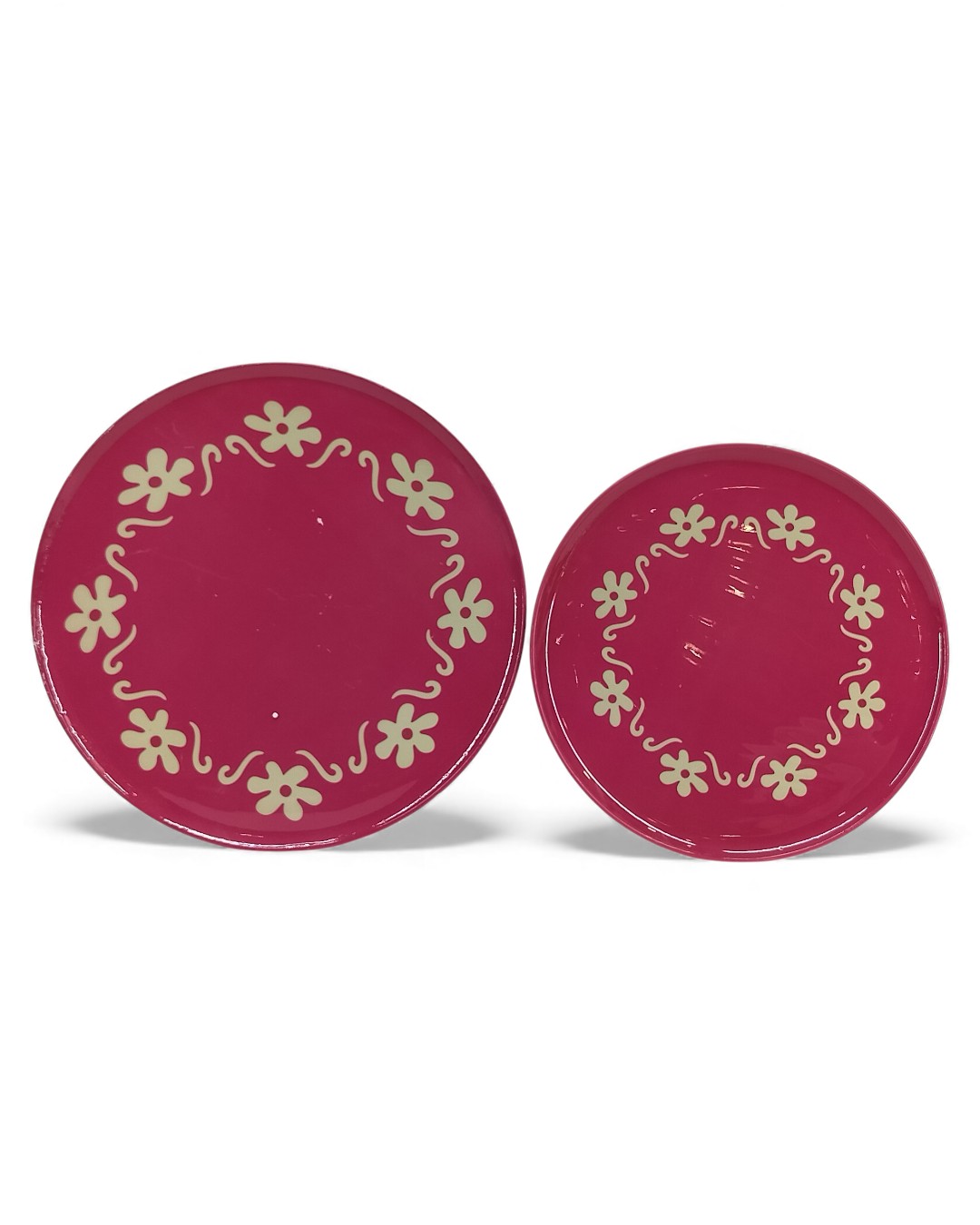 Scrollwork Raspberry Pink Fuchsia Border Scroll Plate Set of 2